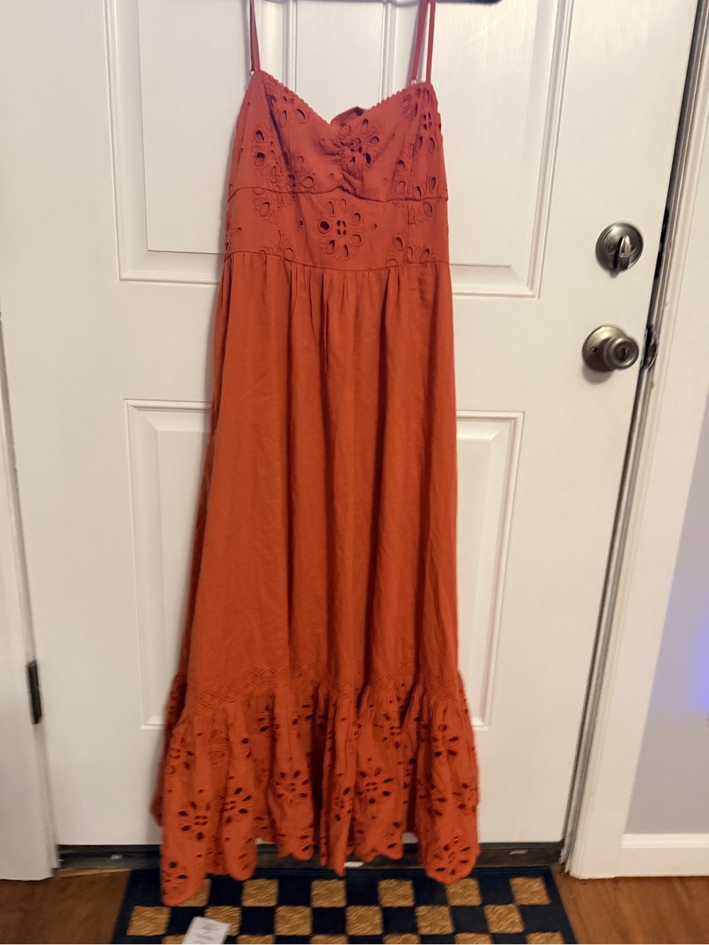 American Eagle Outfitters Rust-Orange Eyelet Maxi Dress